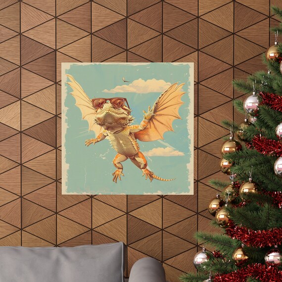 Vintage Flying Bearded Dragon Poster, Humor
