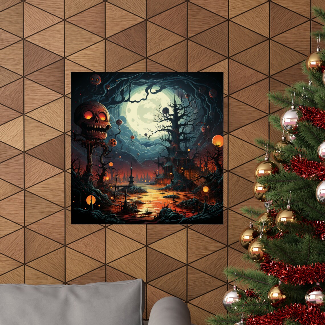 Halloween Night Skull Moon Lit Night Art Print - Image 3