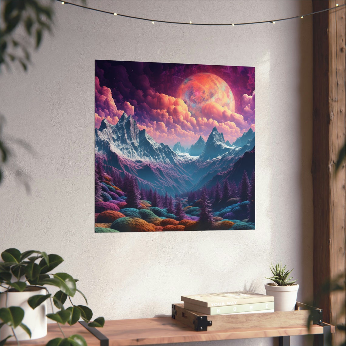 Billowing Yarn Hills, Cloudy Night Sky Poster - Image 3