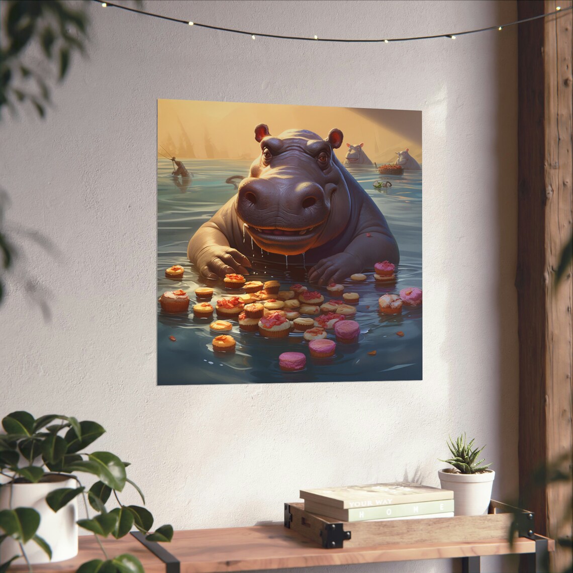 Hungry Hippo Eating Sweets - Animal Humor Print