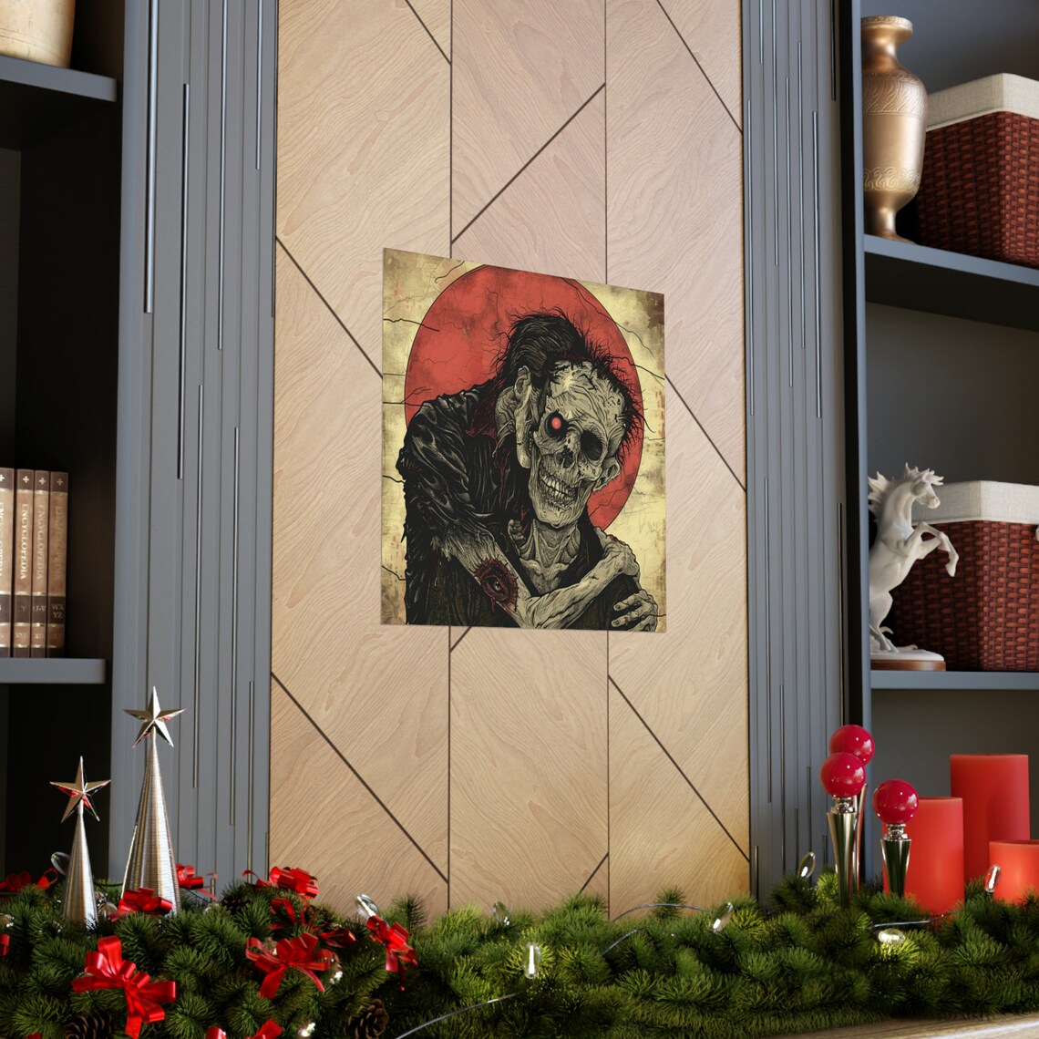 Zombies Hugging During A Blood Moon, Spooky Art Print - Image 3