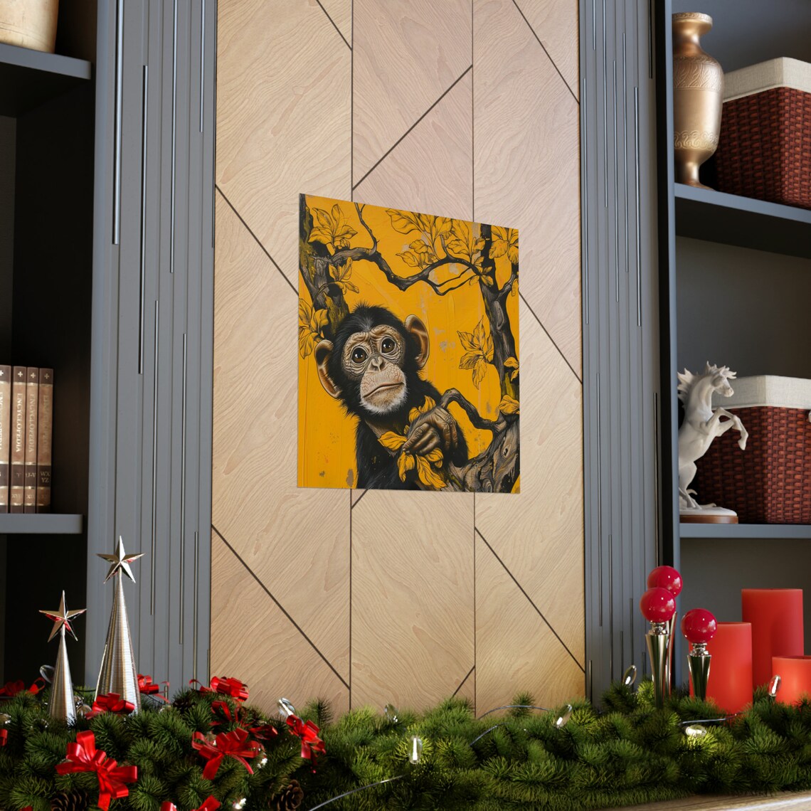 Curious Monkey Poster, Abstract Modern Animal Art - Image 3