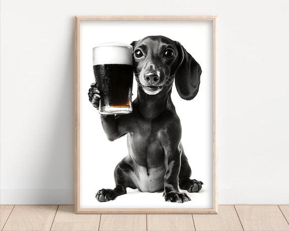 Dachshund Dog Drinking Beer Poster Or Canvas Lover Decor Alcohol Humor Funny Kitchen Wall Art Owner Gift Home Bar Print