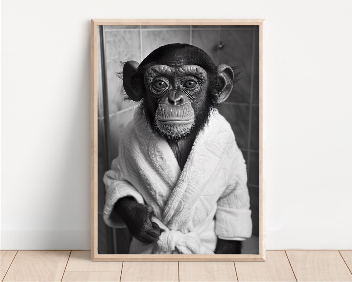 Monkey Wearing a Bathrobe Funny Bathroom Art Print