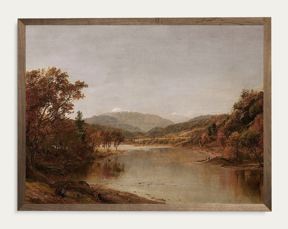 Fall Landscape Oil Paintingautumn Paintinglake Paintingvintage Paintingantique Oil Paintinggallery Wallvintage Rustic Decor