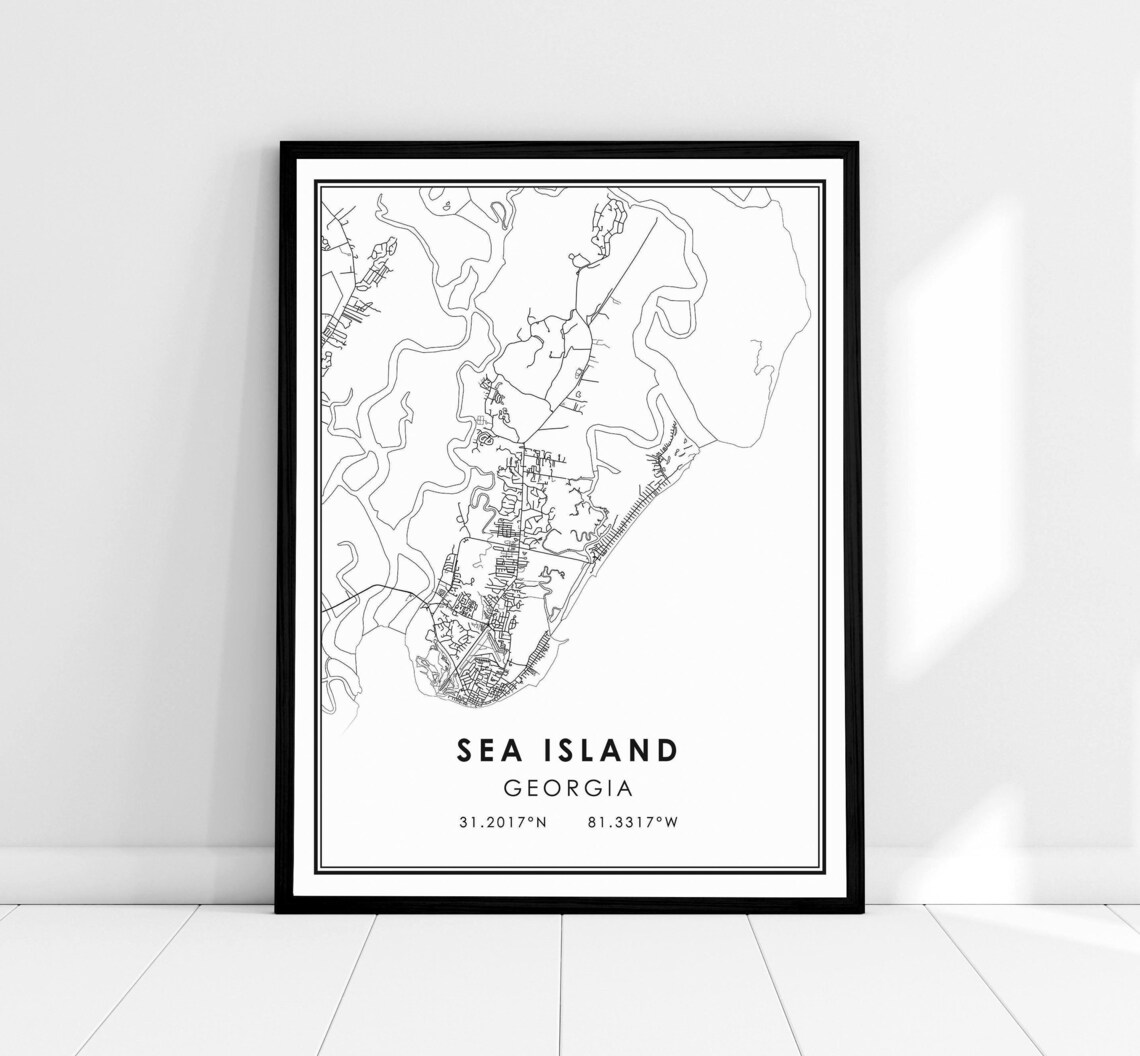 Sea Island Georgia Map Print, Travel Poster