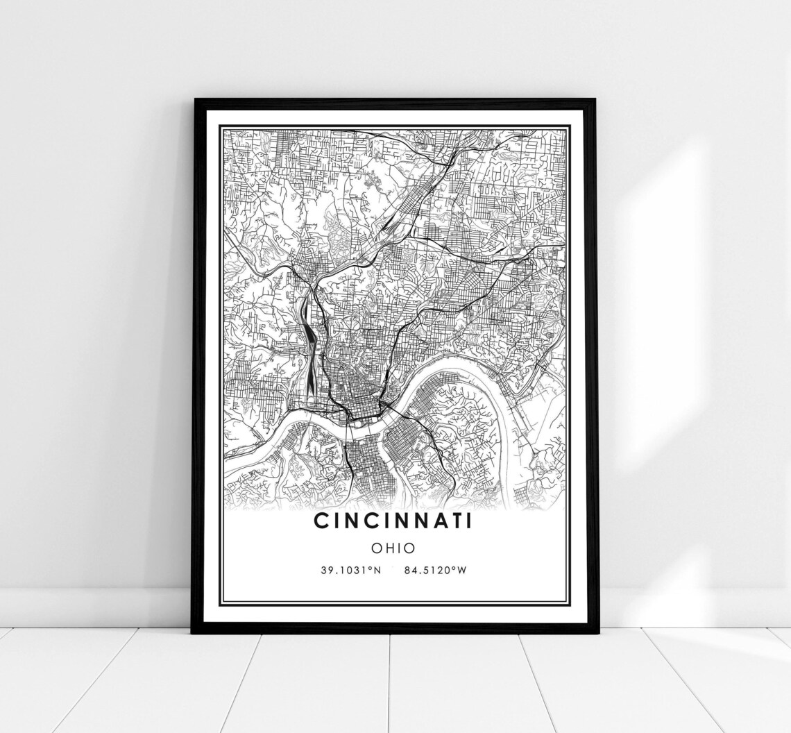 Cincinnati Map Print, Ohio City Travel Poster