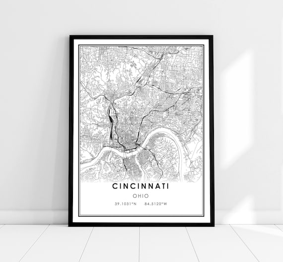 Cincinnati Map Print, Ohio City Travel Poster
