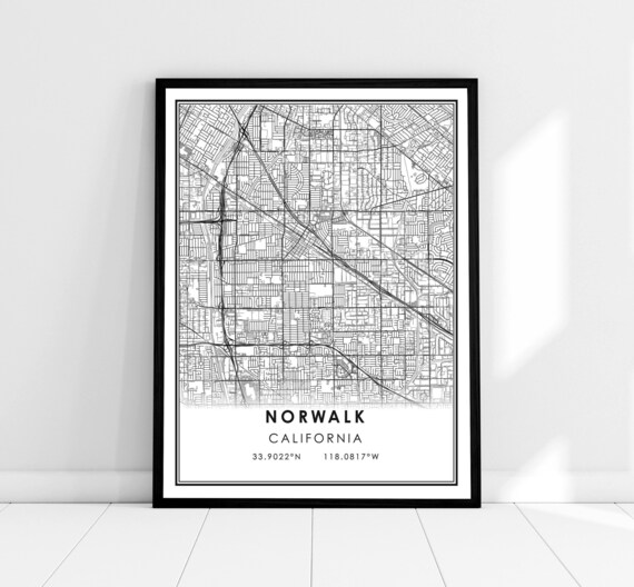 Norwalk California Minimalist City Street Map Modern Line Art Poster