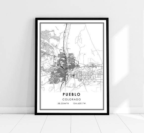 Pueblo Map Print, Colorado City Travel Poster