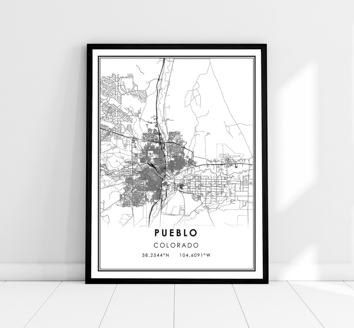 Pueblo Map Print, Colorado City Travel Poster