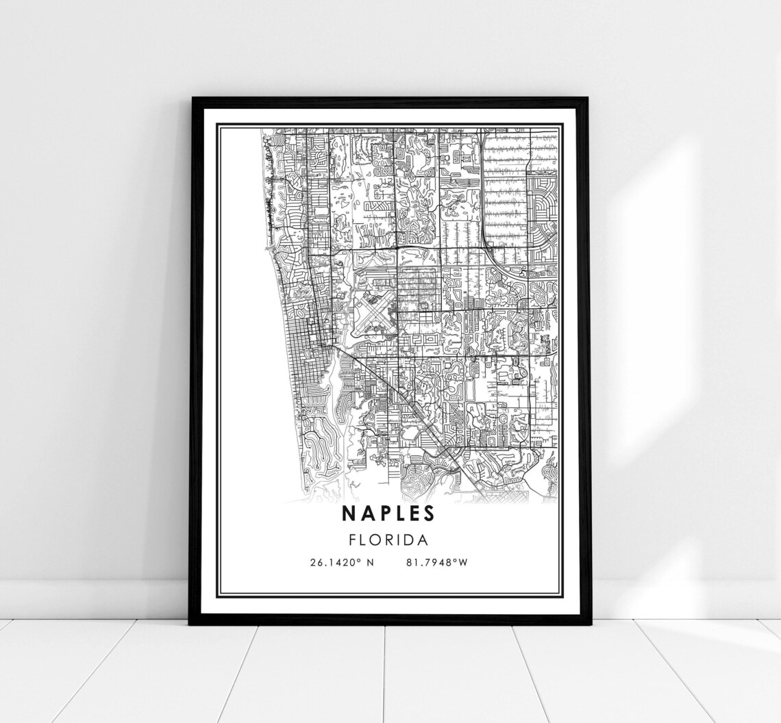 Naples Map Print Poster, Florida City Travel Map