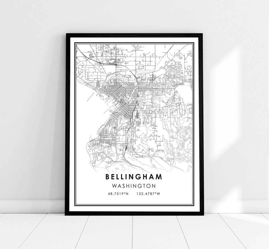 Bellingham Map Art Print, Washington City