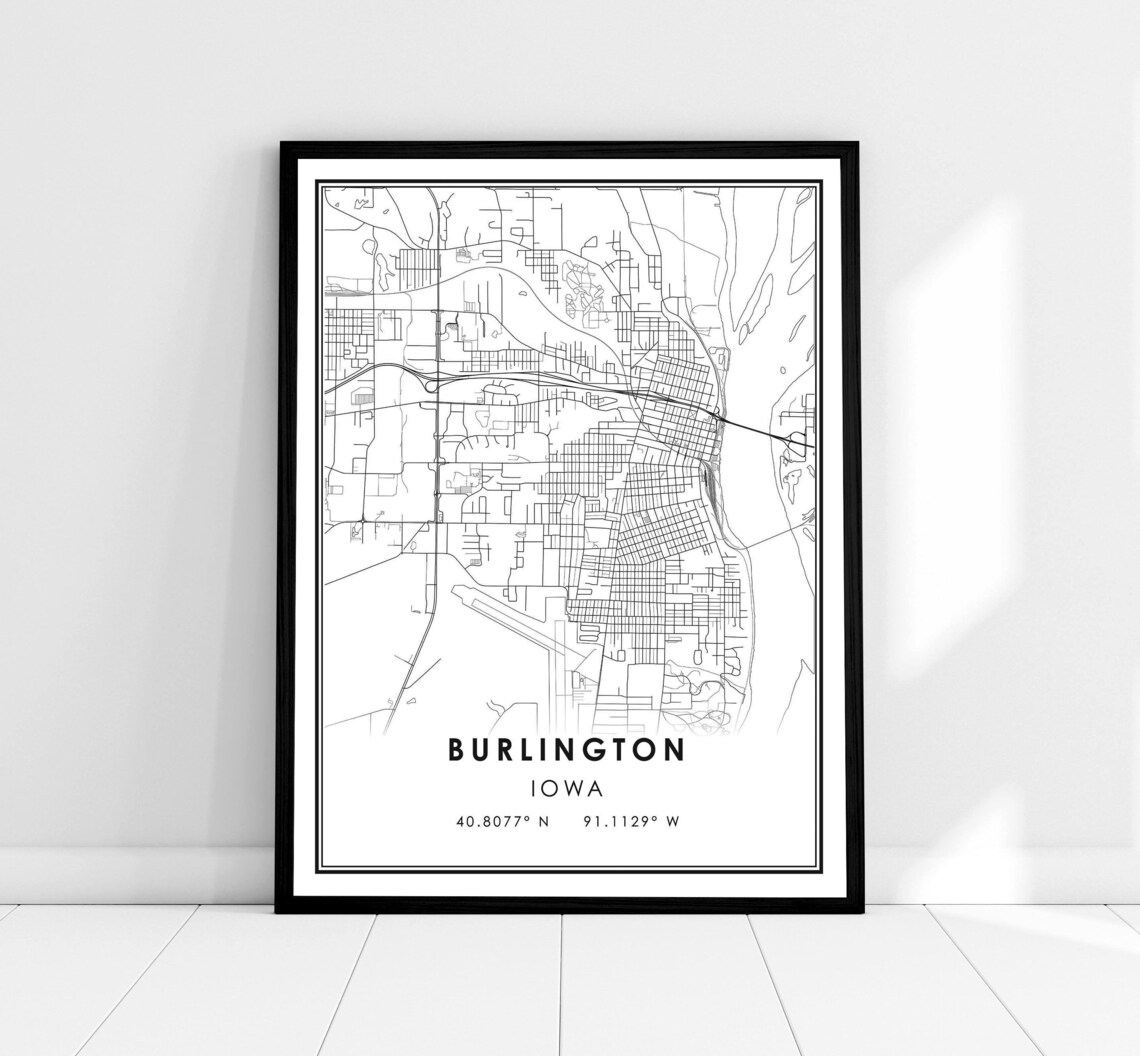 Burlington Map Print, Iowa City Travel Poster