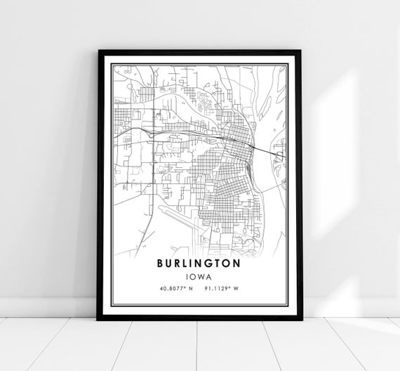 Burlington Map Print, Iowa City Travel Poster