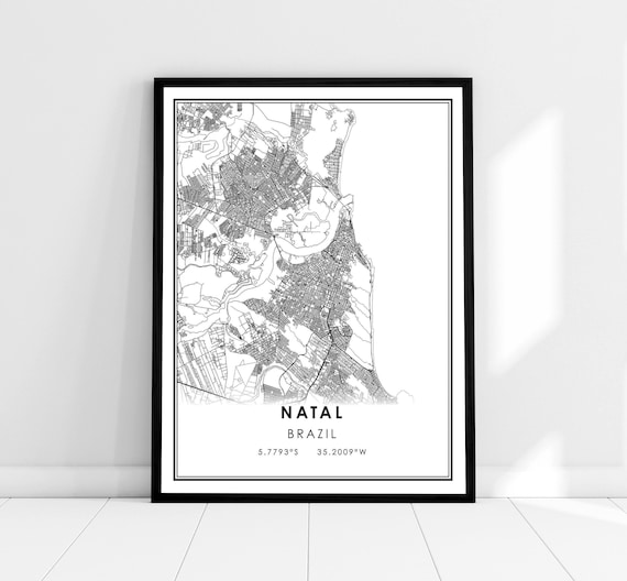 Natal Brazil City Map Street Art Minimalist Coordinates Print
