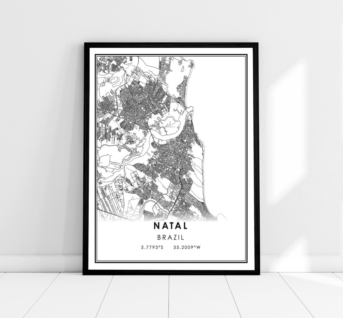 Natal Brazil City Map Street Art Minimalist Coordinates Print