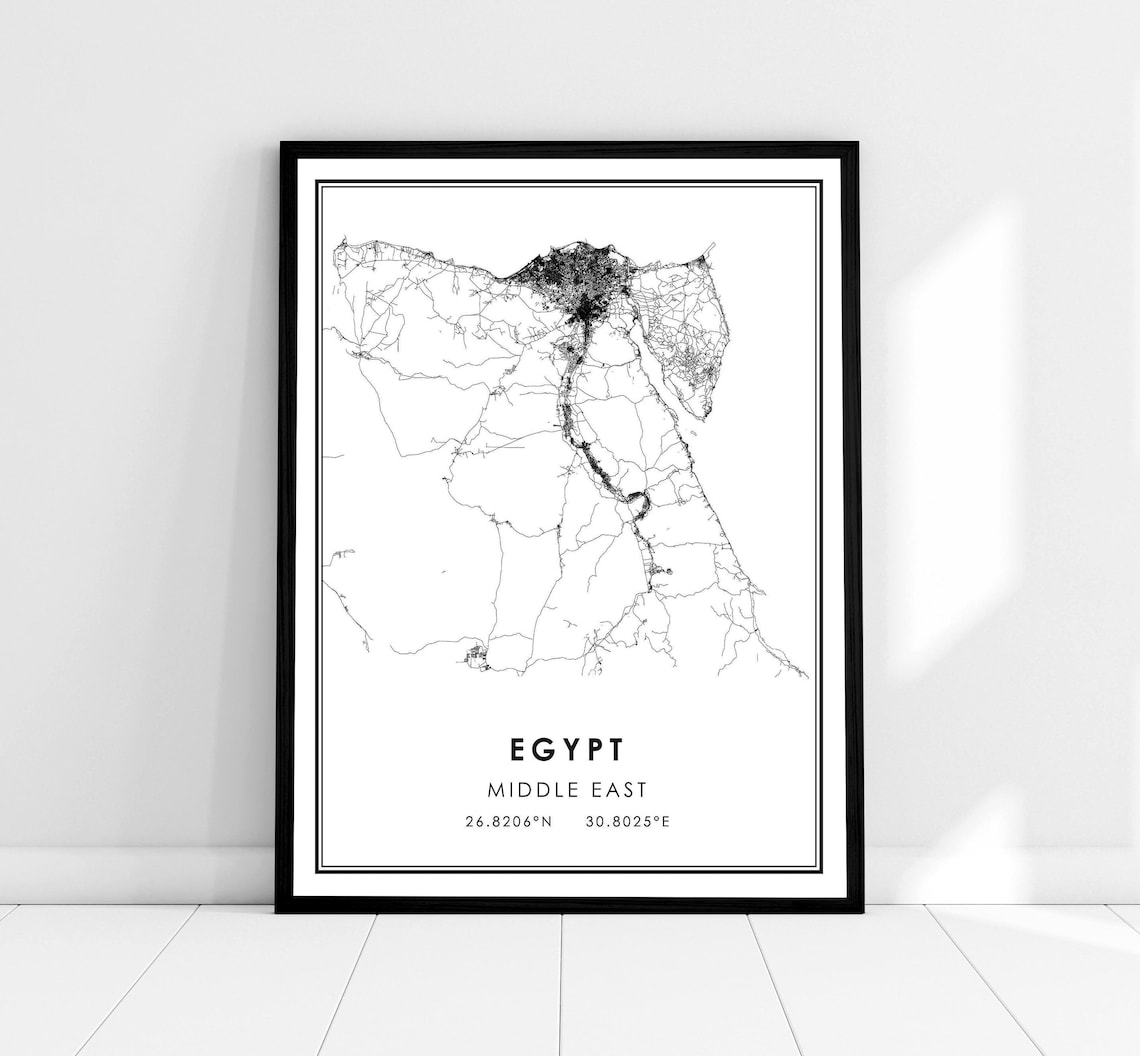 Egypt Country Map Travel Poster, Map Wall Art Print