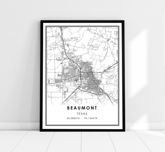Beaumont Texas City Street Map Minimalist Black and White Travel Poster
