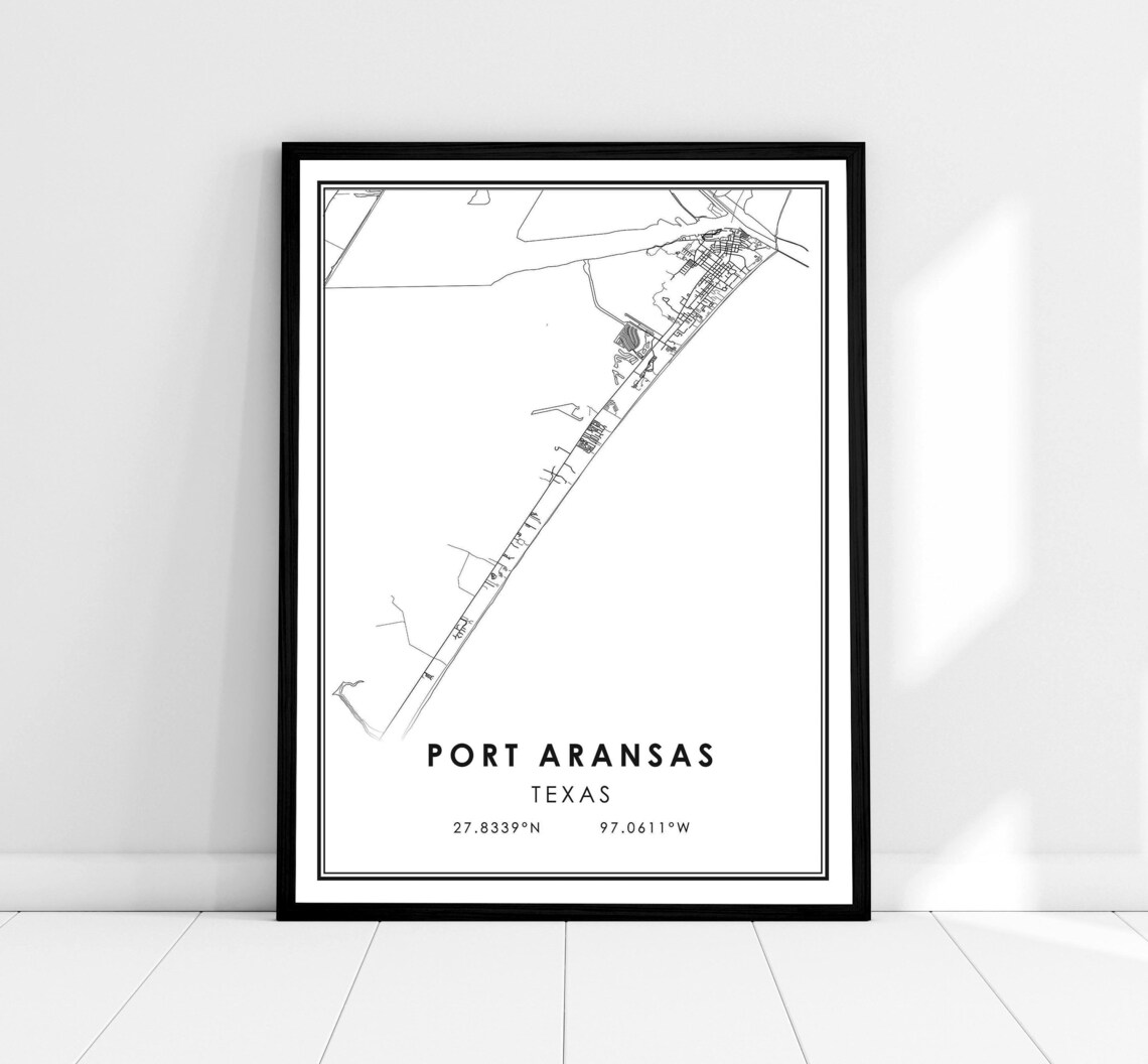 Port Aransas Map Poster, Texas City Travel Art