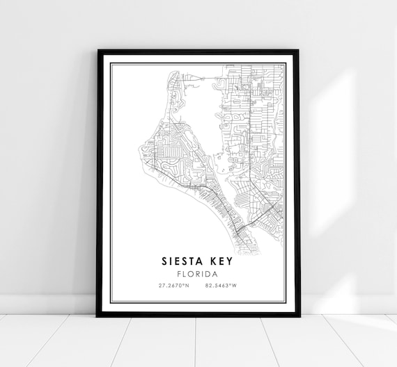 Siesta Key Map Poster, Florida Travel Art Print