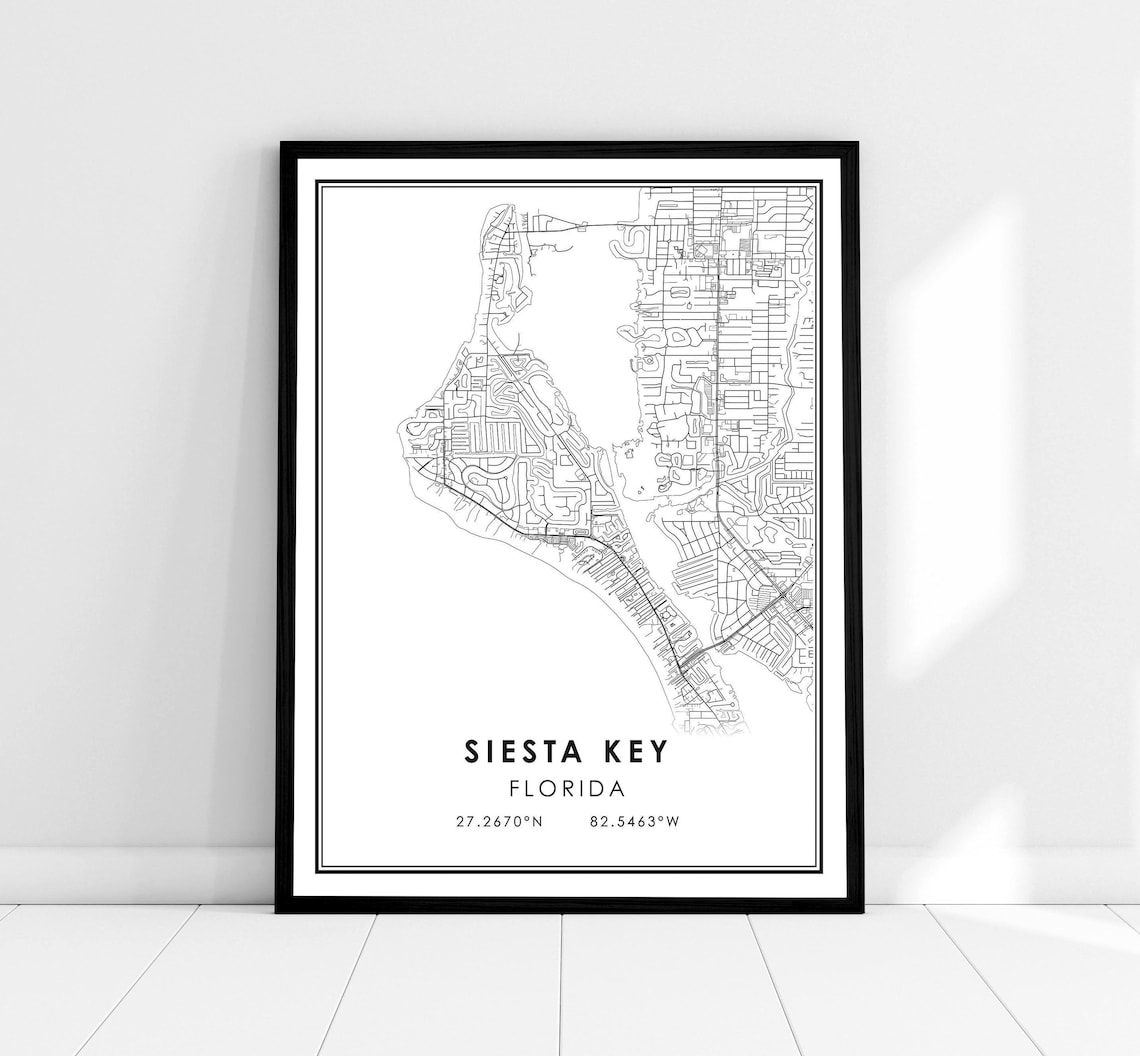 Siesta Key Map Poster, Florida Travel Art Print