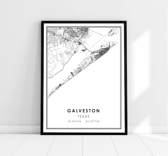 Galveston Map Poster Print, Texas City Travel
