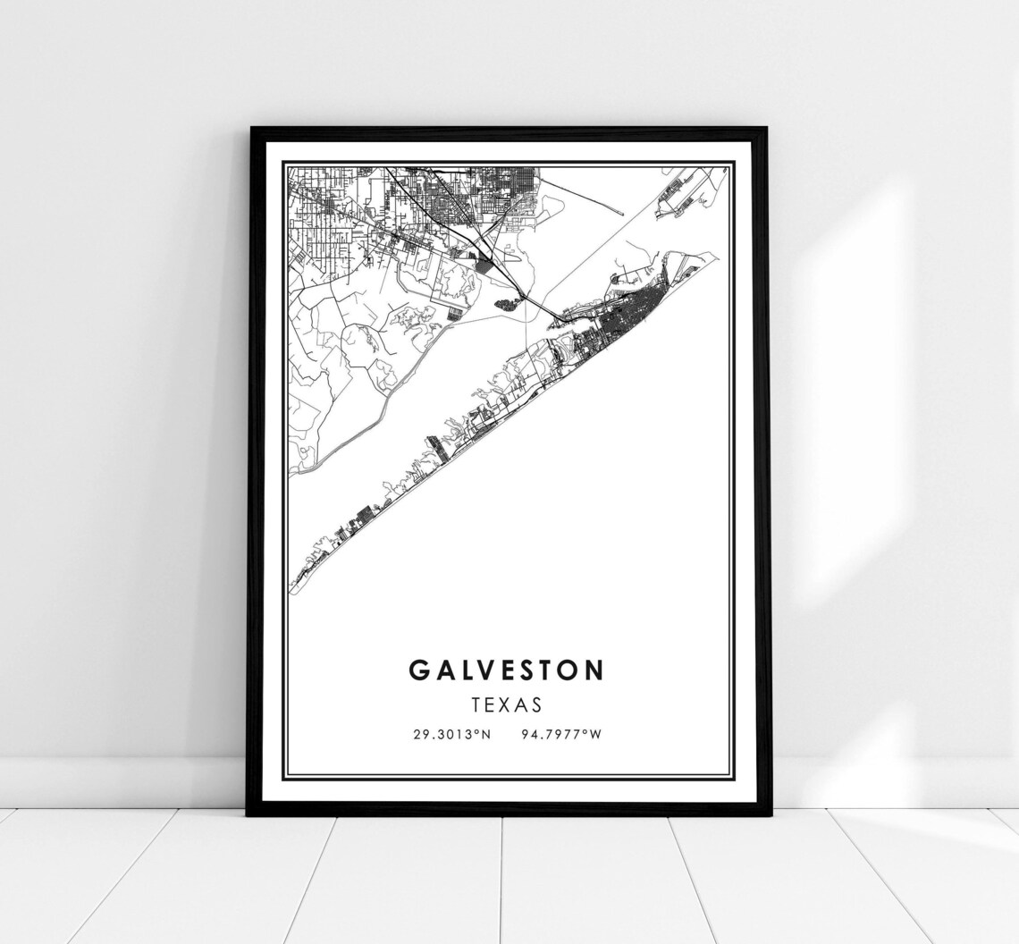 Galveston Map Poster Print, Texas City Travel