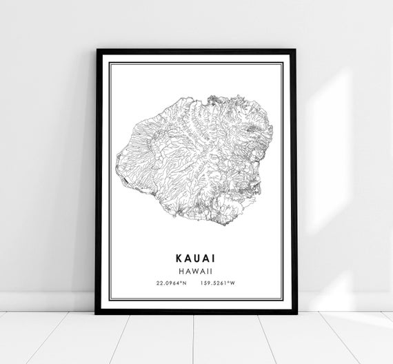 Kauai Map Poster, Hawaii Travel Poster
