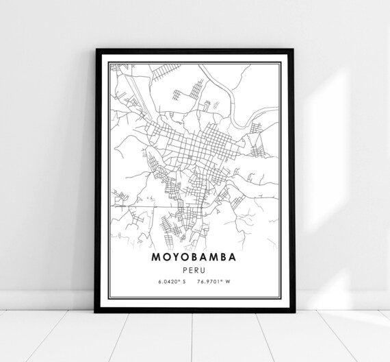 Moyobamba Peru City Detailed Minimalist Street Map Coordinates Print
