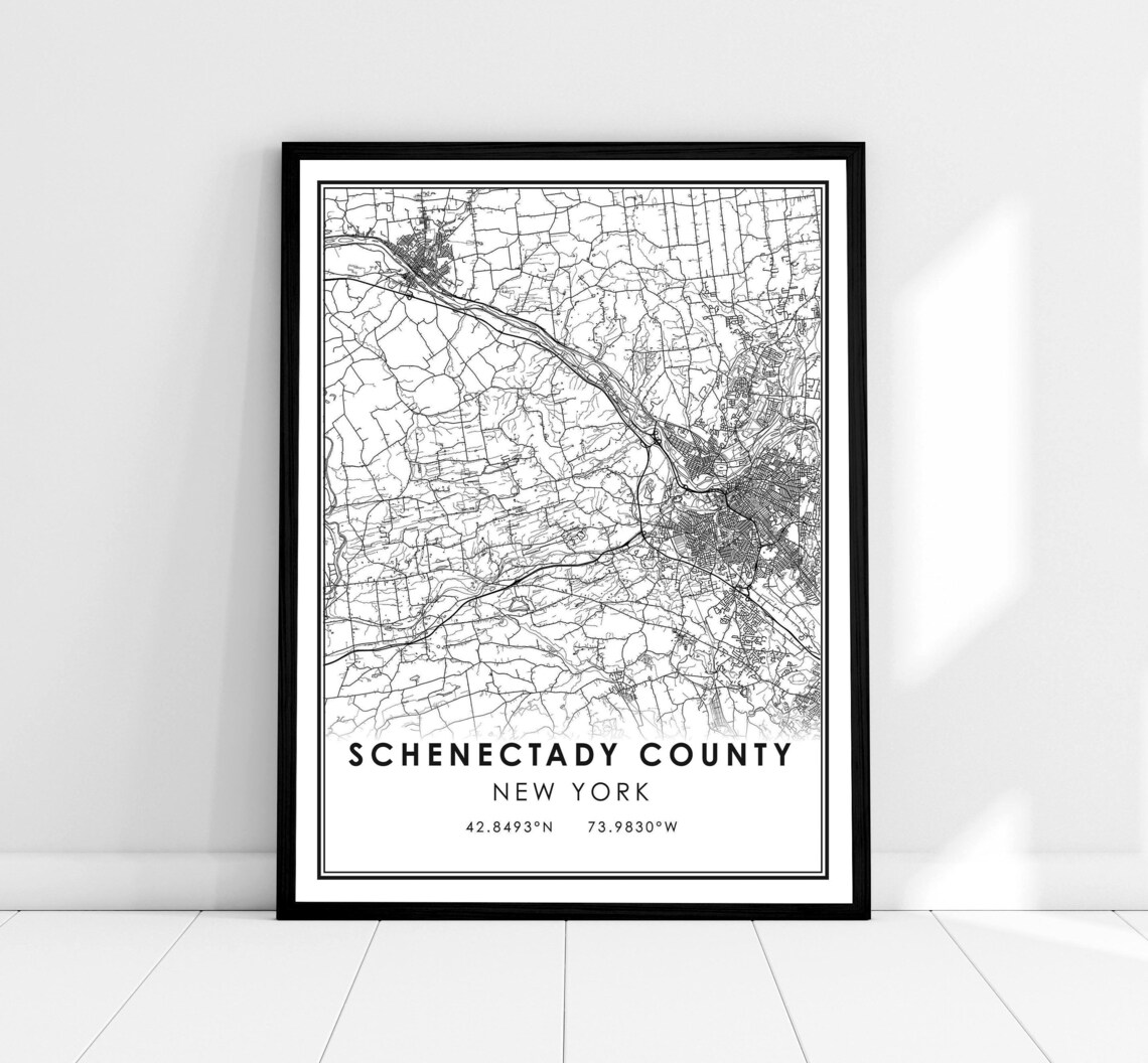 Schenectady County New York Minimalist Street Map Poster With Coordinates