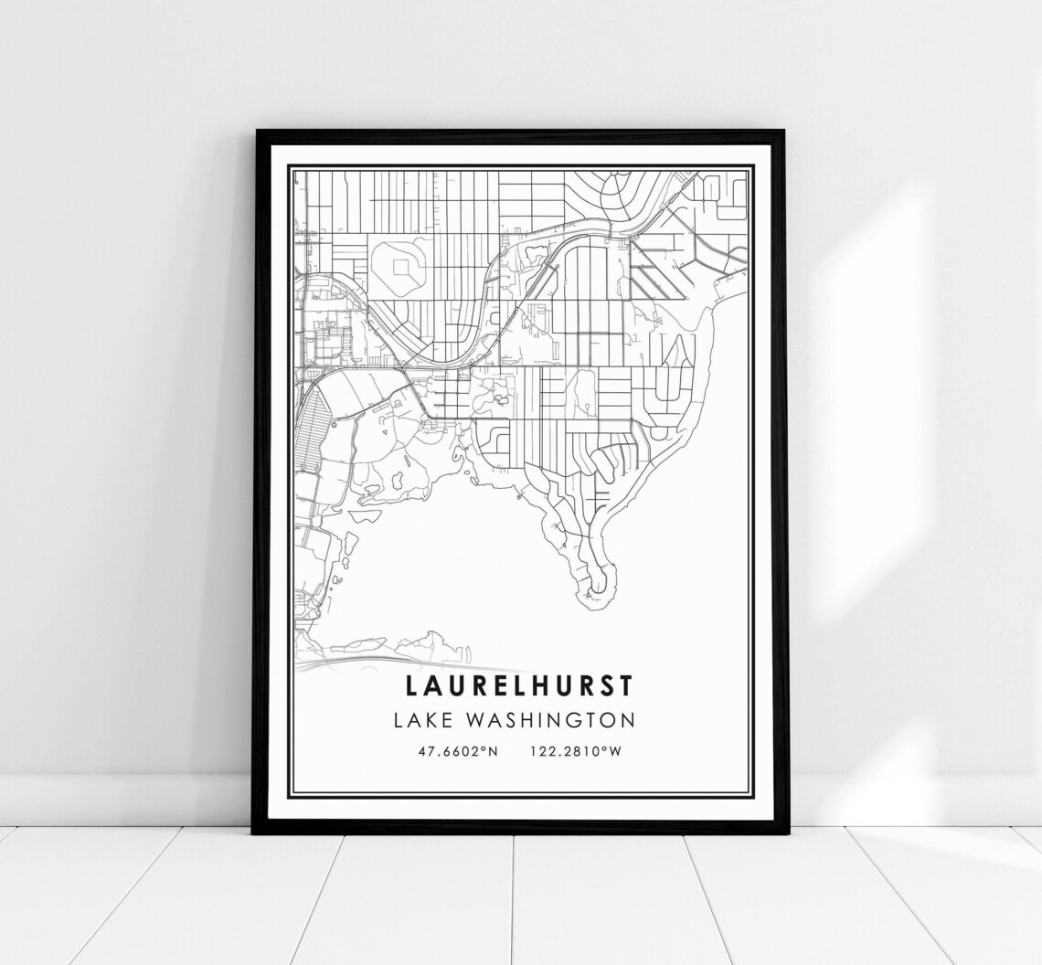 Laurelhurst Lake Washington Map Poster Seattle Neighborhood Artwork