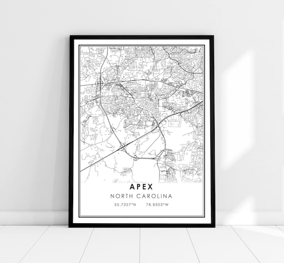 Apex North Carolina Minimalist Black White Street Map Poster