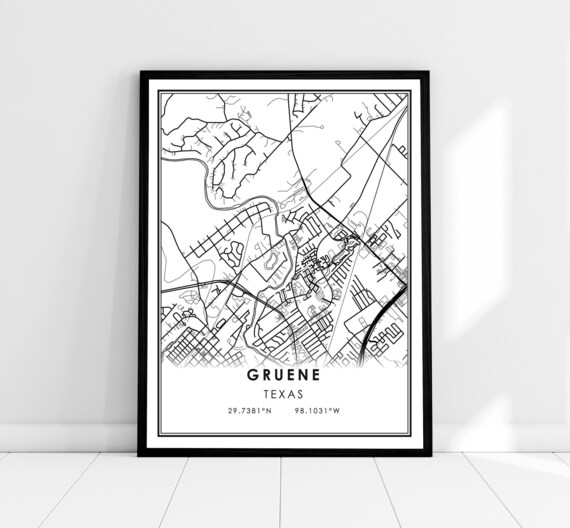 Gruene Texas City Street Map Minimalist Black Line Art Print