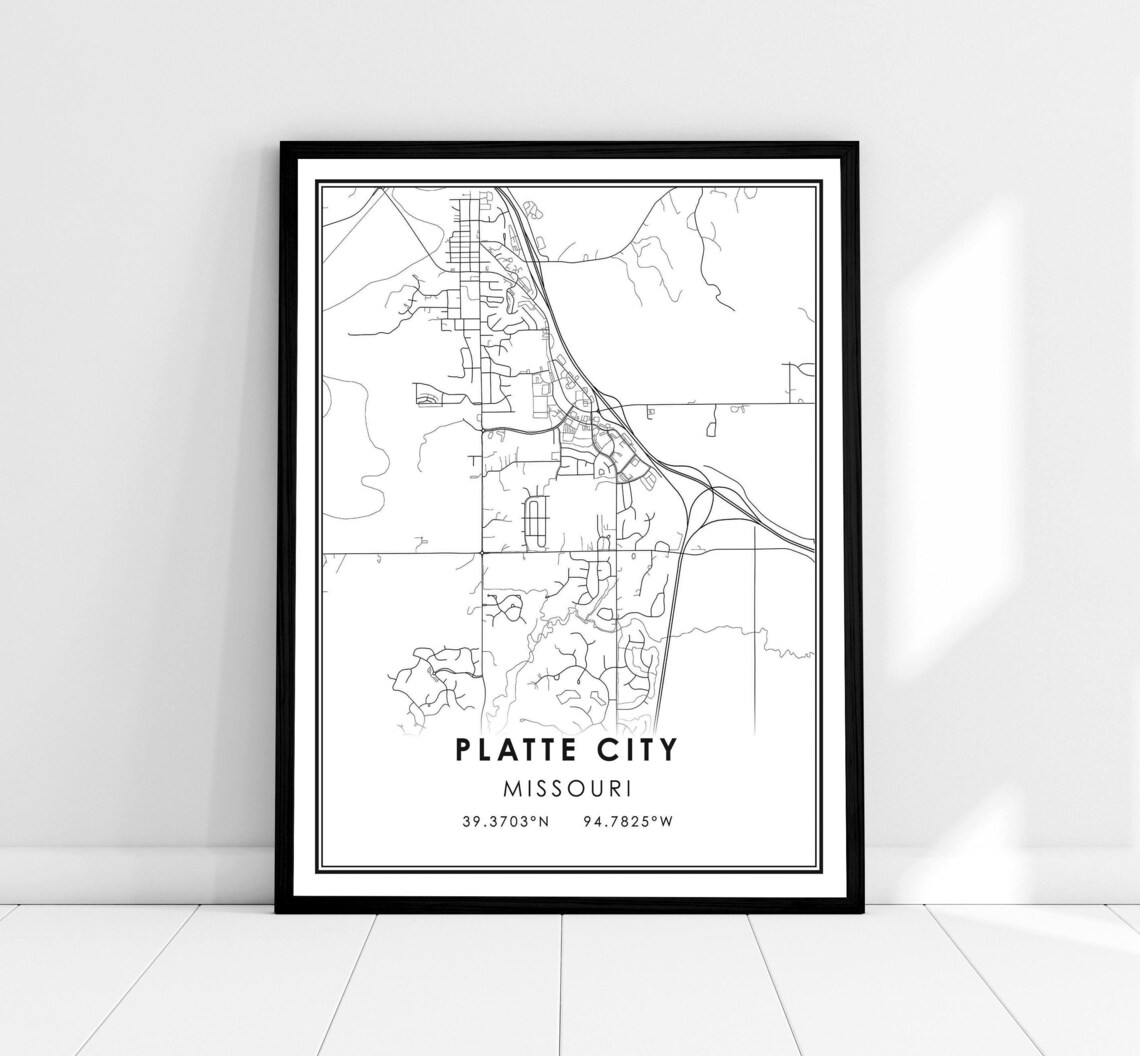 Platte City Missouri Black and White Minimalist City Map Art Poster