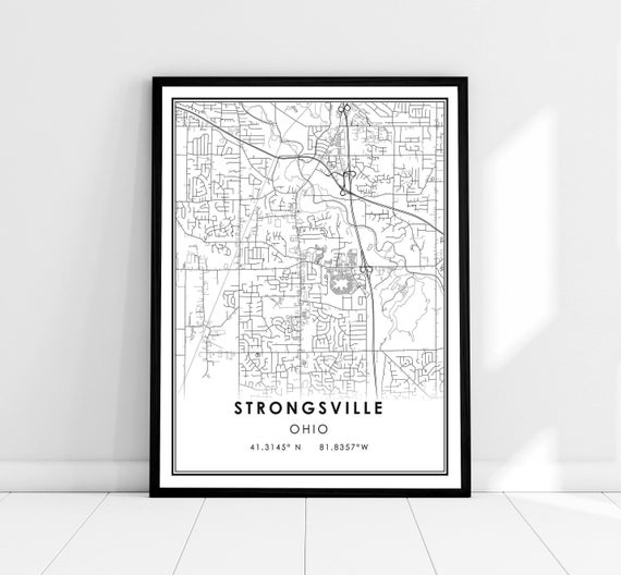 Strongsville Map Print Poster, Ohio City Travel Poster