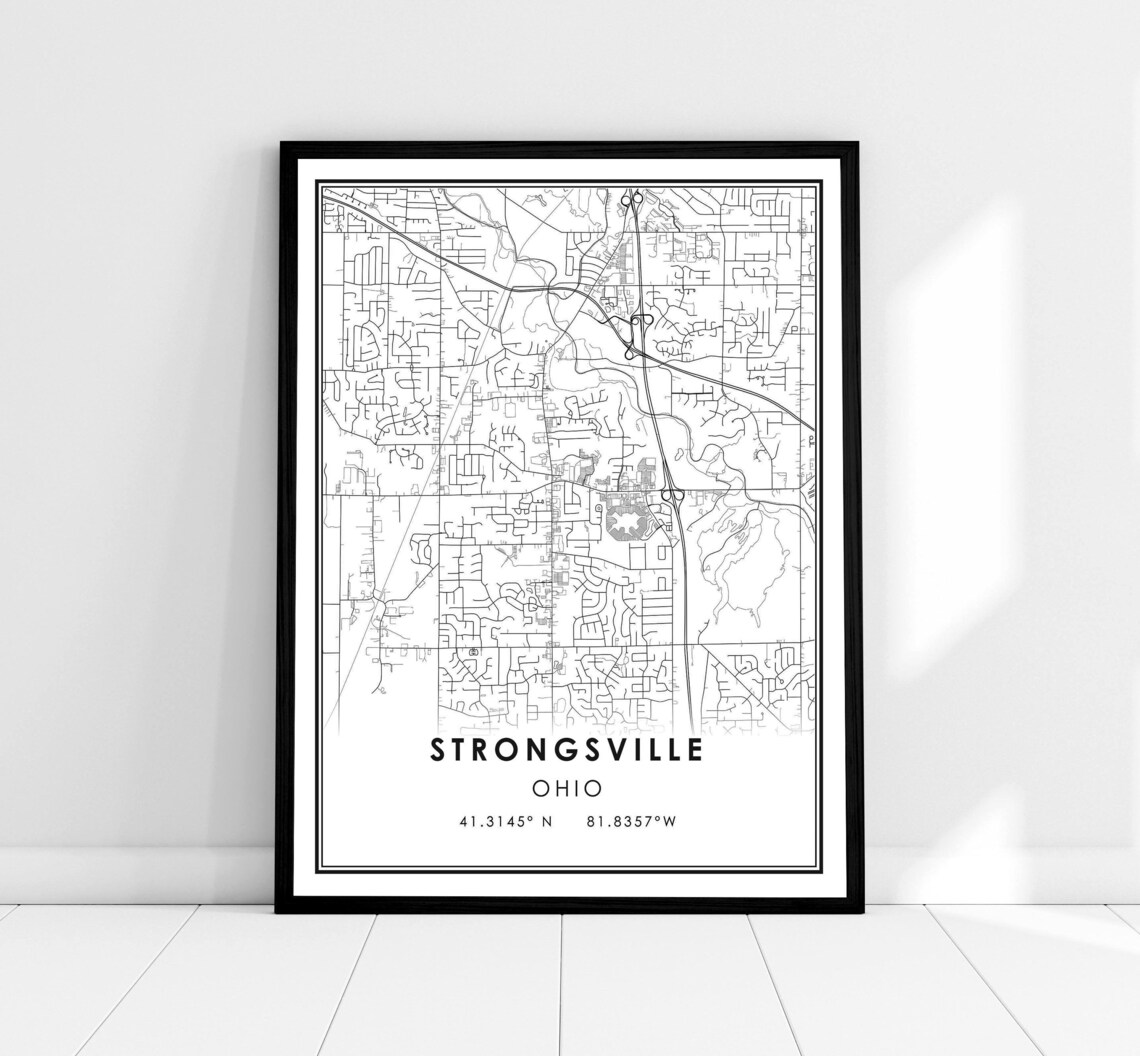 Strongsville Map Print Poster, Ohio City Travel Poster
