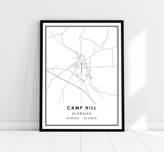 Camp Hill Alabama Small Town Street Map Minimalist Black Poster