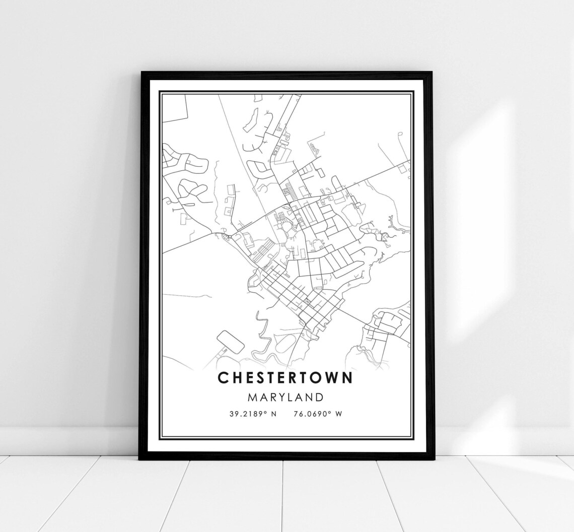 Chestertown Map Print, Maryland City Travel Poster