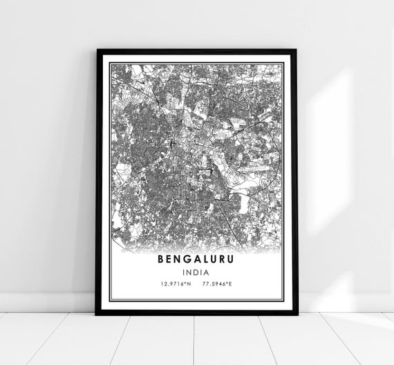 Bengaluru Map Travel Poster, India City
