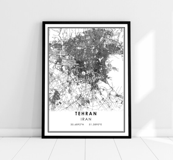 Tehran Iran Minimalist Black White City Map Coordinates Poster