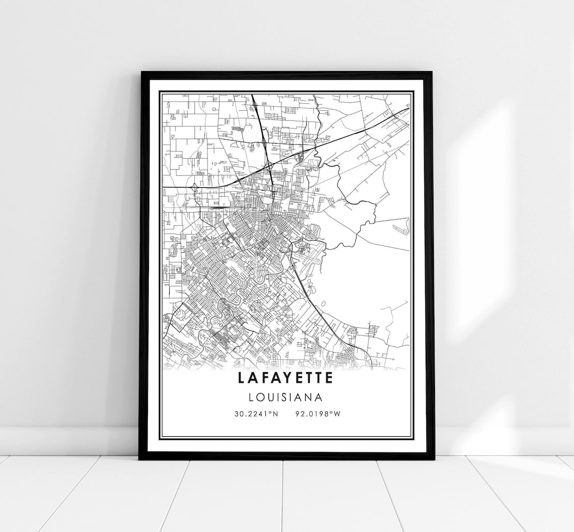 Lafayette Map Poster, Louisiana City Travel Print