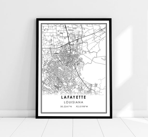 Lafayette Map Poster, Louisiana City Travel Print