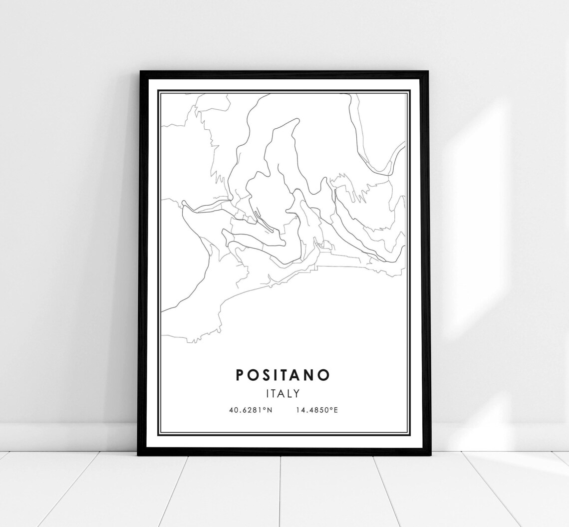 Positano Map Art Print, Italy City Poster