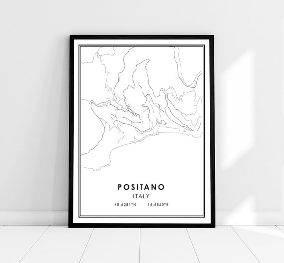 Positano Map Art Print, Italy City Poster