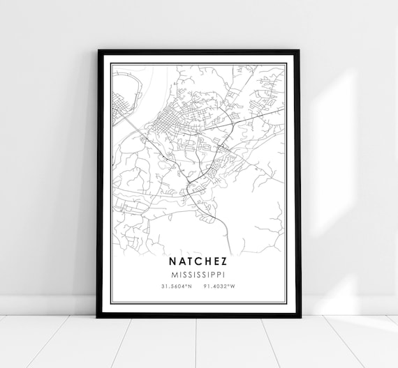 Natchez Mississippi Street Map With Coordinates Minimalist Art Print