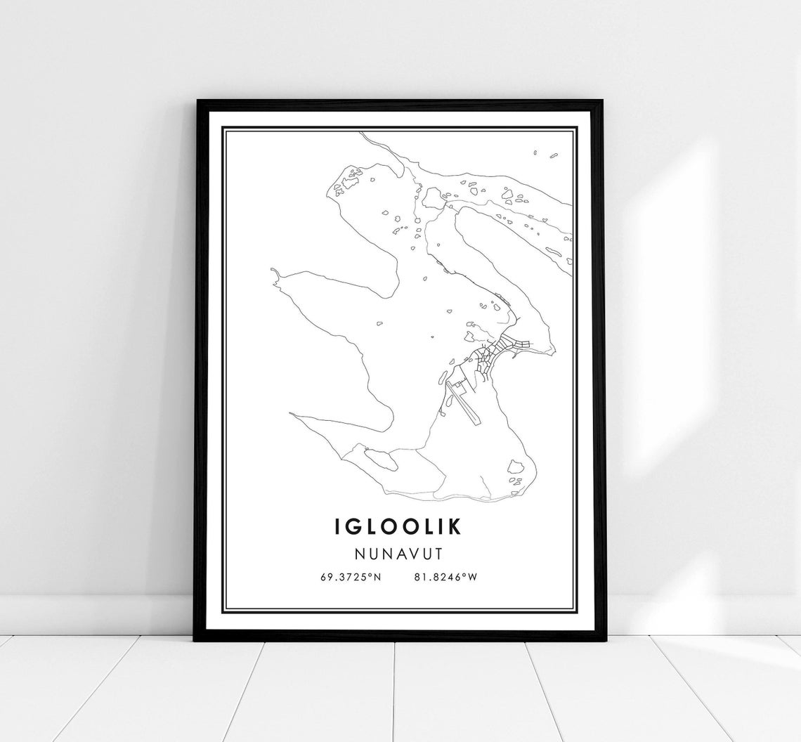 Igloolik Nunavut Minimalist Line Art City Map Black and White Poster