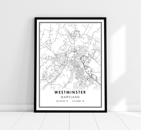 Westminster Maryland City Street Map Minimalist Print With Coordinates