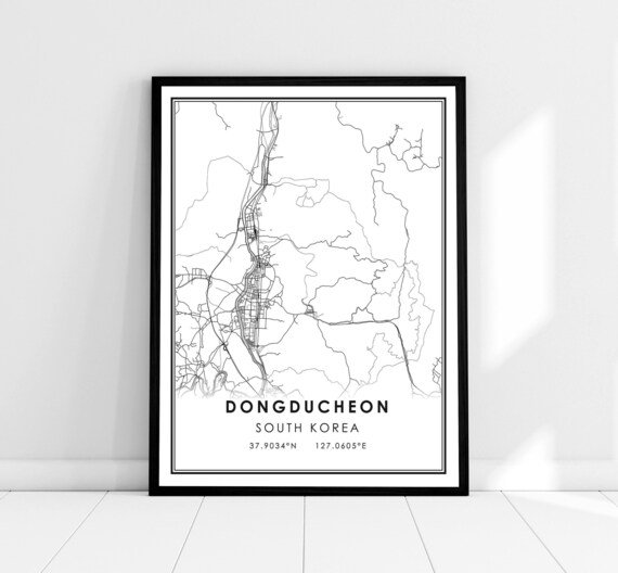 Dongducheon South Korea Minimalist Line Art City Map Art Poster