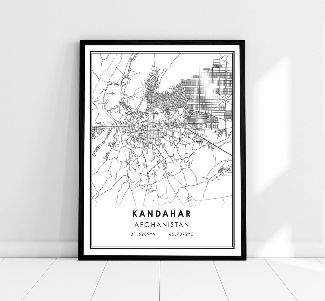 Kandahar Afghanistan Minimalist Street Map Coordinates Modern Wall Art